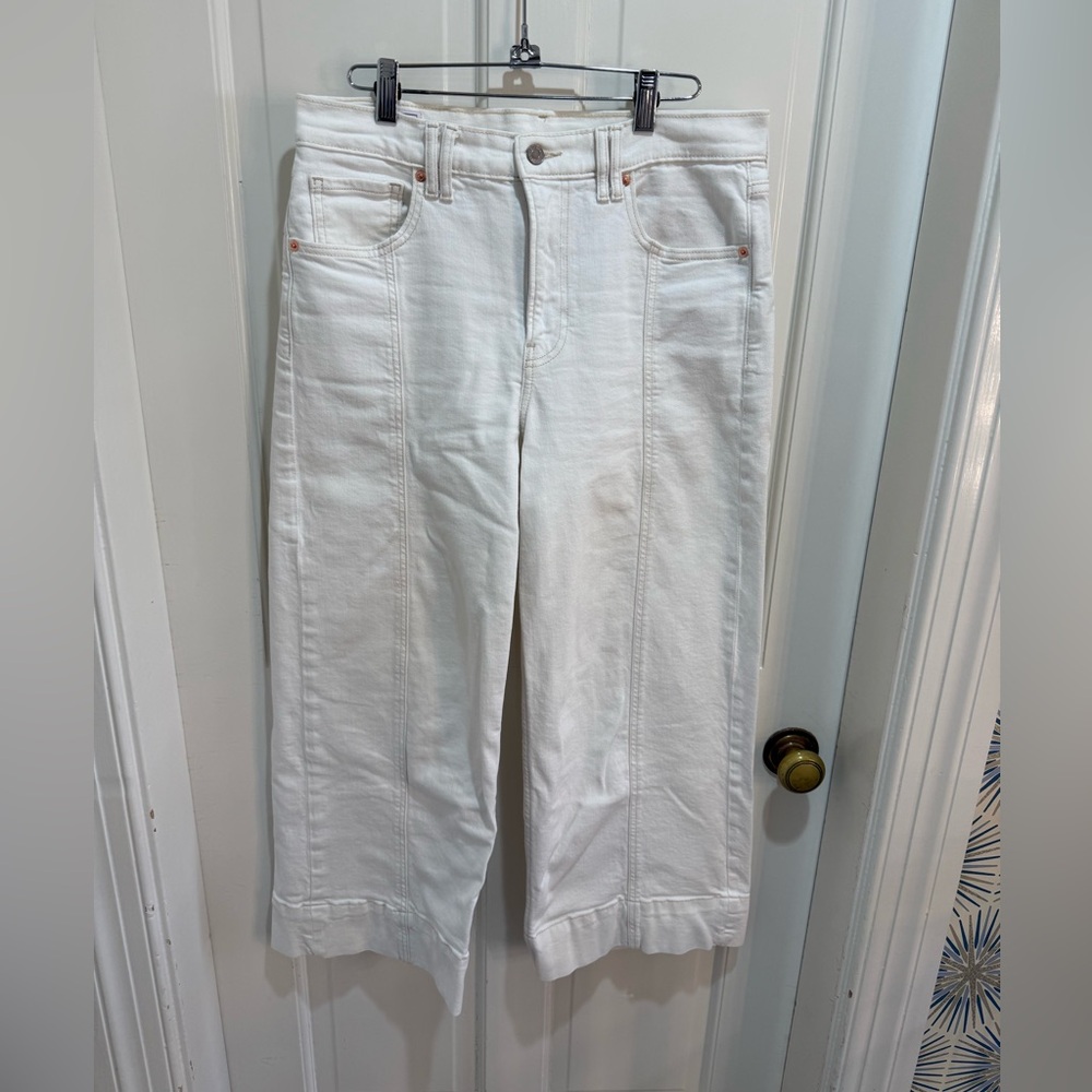 GAP New Off- White High Rise Stride Wide-Leg Cropped Jeans